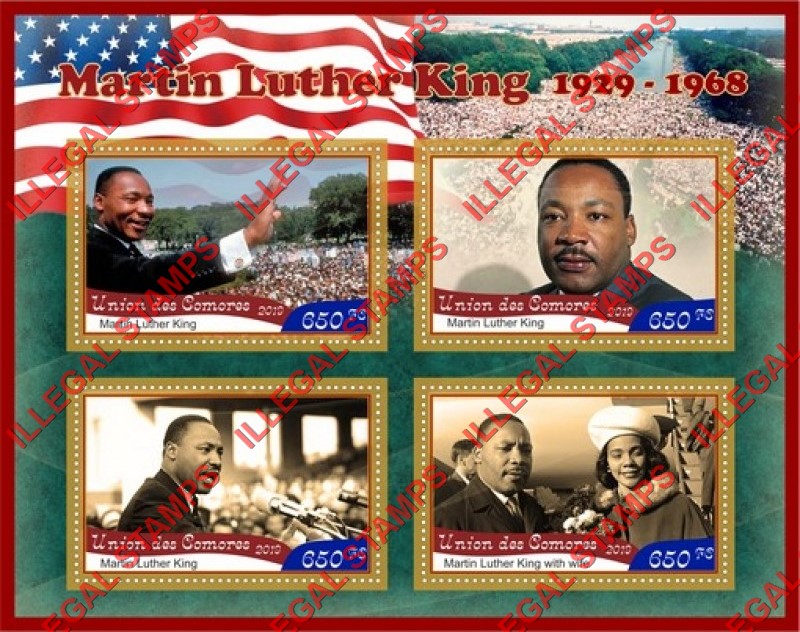 Comoro Islands 2019 Martin Luther King Jr. (different) Counterfeit Illegal Stamp Souvenir Sheet of 4