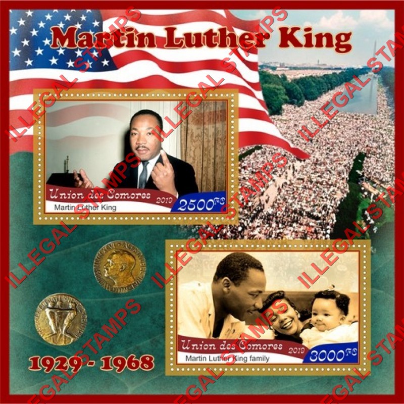 Comoro Islands 2019 Martin Luther King Jr. (different) Counterfeit Illegal Stamp Souvenir Sheet of 2