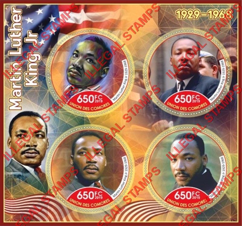 Comoro Islands 2019 Martin Luther King Jr. Counterfeit Illegal Stamp Souvenir Sheet of 4