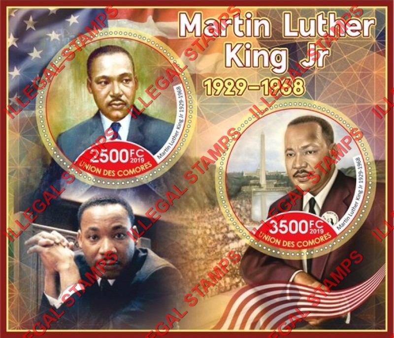 Comoro Islands 2019 Martin Luther King Jr. Counterfeit Illegal Stamp Souvenir Sheet of 2