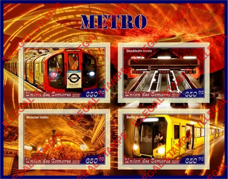 Comoro Islands 2019 Metro Counterfeit Illegal Stamp Souvenir Sheet of 4