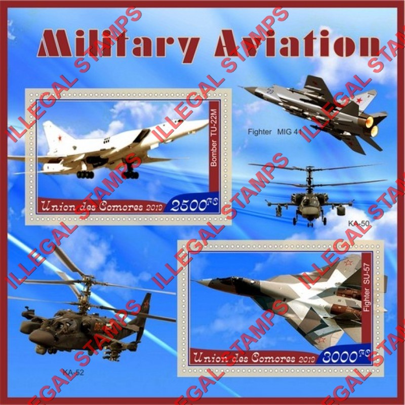 Comoro Islands 2019 Military Aviation Counterfeit Illegal Stamp Souvenir Sheet of 2