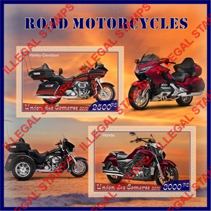 Comoro Islands 2019 Motorcycles Counterfeit Illegal Stamp Souvenir Sheet of 2