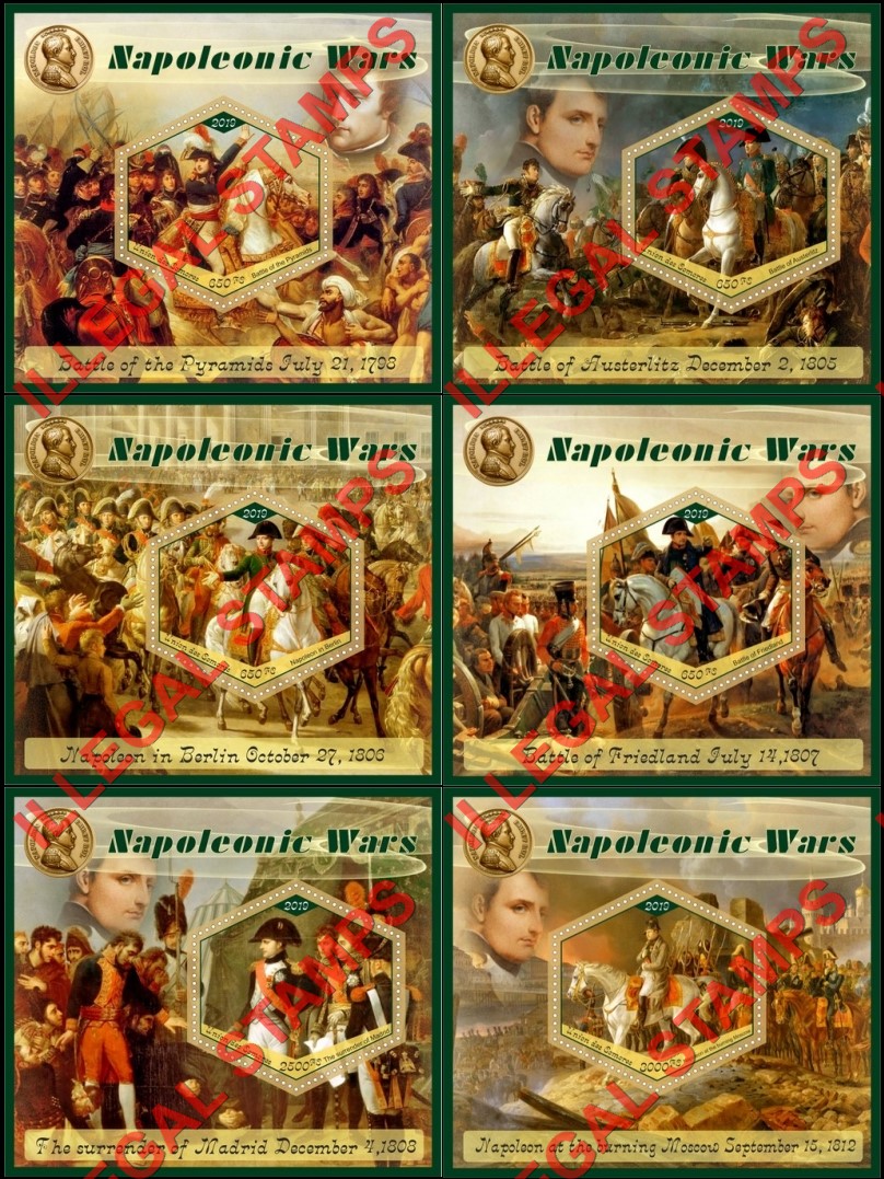 Comoro Islands 2019 Napoleonic Wars Counterfeit Illegal Stamp Souvenir Sheets of 1