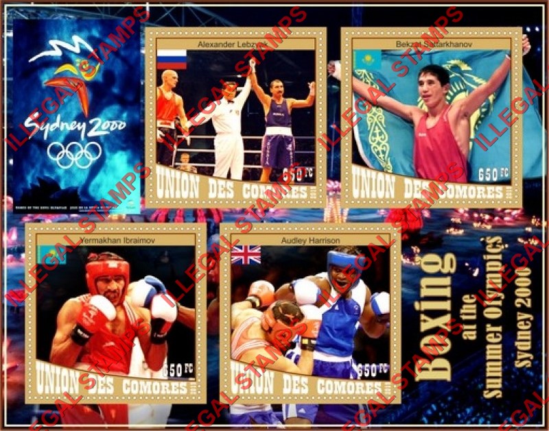 Comoro Islands 2019 Olympic Games in Sydney in 2000 Boxing Counterfeit Illegal Stamp Souvenir Sheet of 4