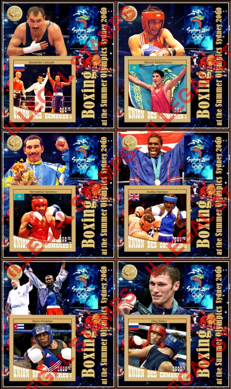 Comoro Islands 2019 Olympic Games in Sydney in 2000 Boxing Counterfeit Illegal Stamp Souvenir Sheets of 1