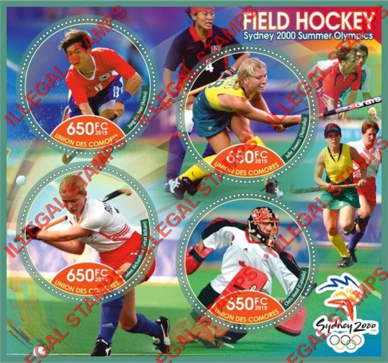 Comoro Islands 2019 Olympic Games in Sydney in 2000 Field Hockey Counterfeit Illegal Stamp Souvenir Sheet of 4