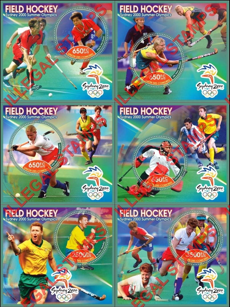 Comoro Islands 2019 Olympic Games in Sydney in 2000 Field Hockey Counterfeit Illegal Stamp Souvenir Sheets of 1