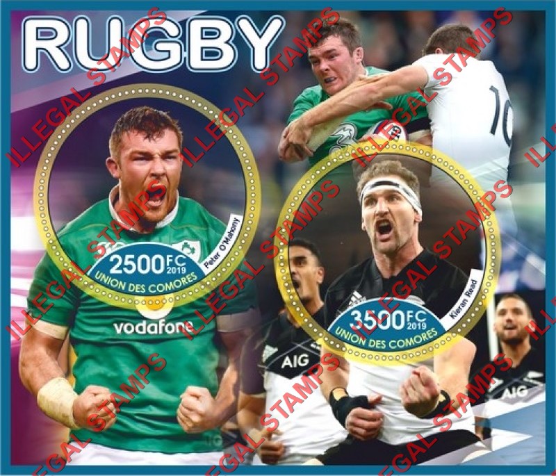 Comoro Islands 2019 Rugby Players Counterfeit Illegal Stamp Souvenir Sheet of 2