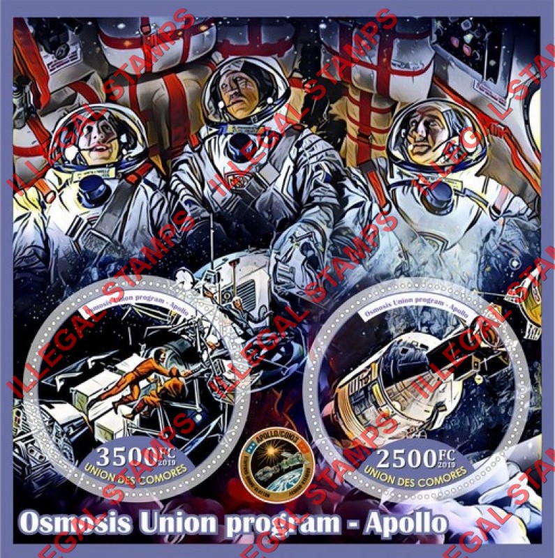 Comoro Islands 2019 Space Apollo Osmosis Union Program Counterfeit Illegal Stamp Souvenir Sheet of 2