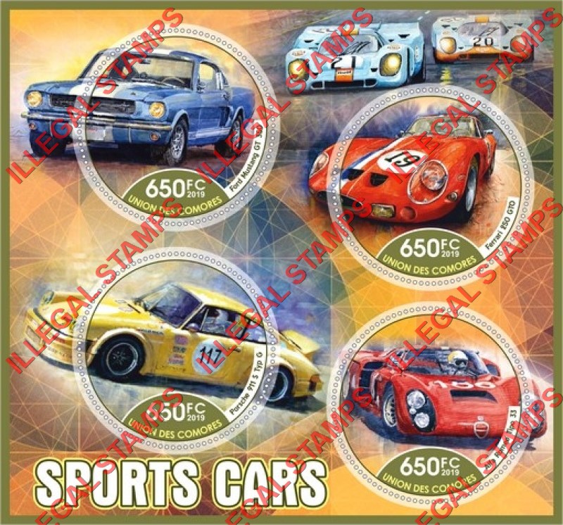 Comoro Islands 2019 Sports Cars Counterfeit Illegal Stamp Souvenir Sheet of 4