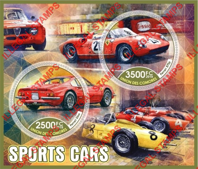 Comoro Islands 2019 Sports Cars Counterfeit Illegal Stamp Souvenir Sheet of 2