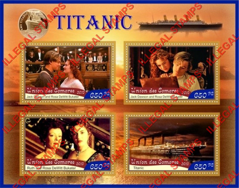Comoro Islands 2019 Titanic the Movie Counterfeit Illegal Stamp Souvenir Sheet of 4