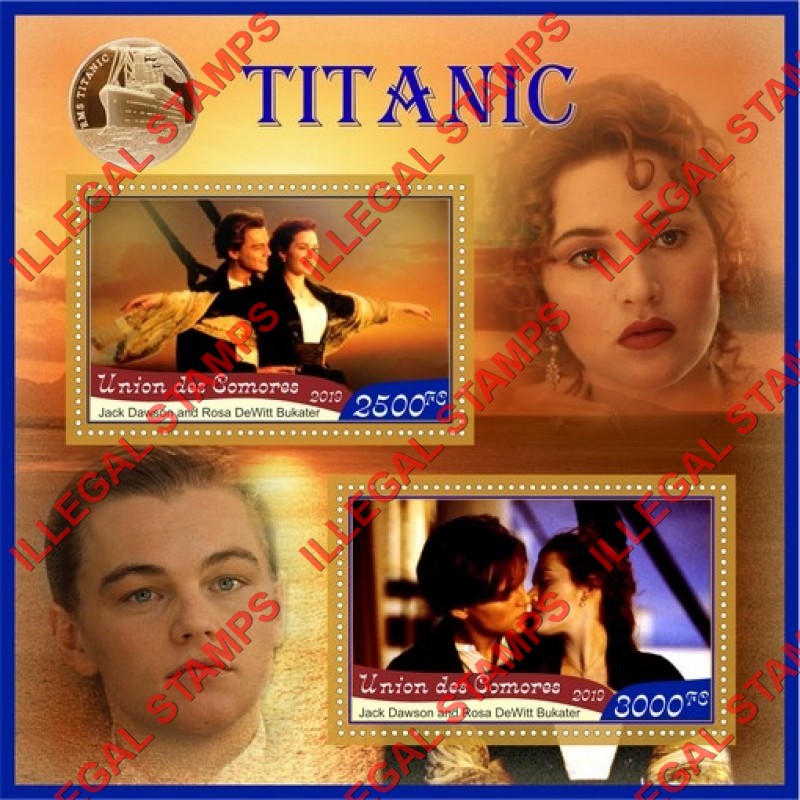 Comoro Islands 2019 Titanic the Movie Counterfeit Illegal Stamp Souvenir Sheet of 2