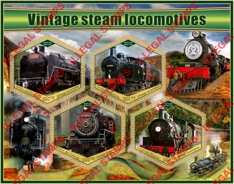 Comoro Islands 2019 Vintage Steam Locomotives Counterfeit Illegal Stamp Souvenir Sheet of 4