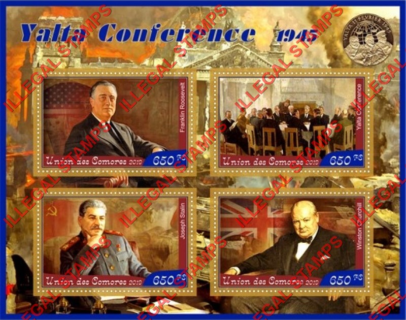 Comoro Islands 2019 Yalta Conference Counterfeit Illegal Stamp Souvenir Sheet of 4