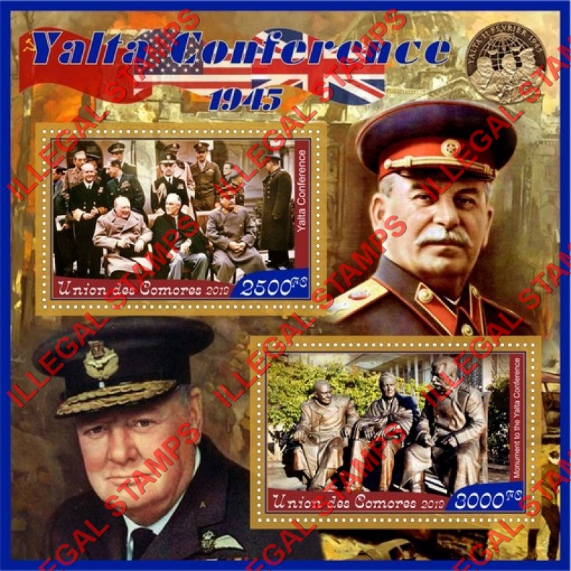 Comoro Islands 2019 Yalta Conference Counterfeit Illegal Stamp Souvenir Sheet of 2