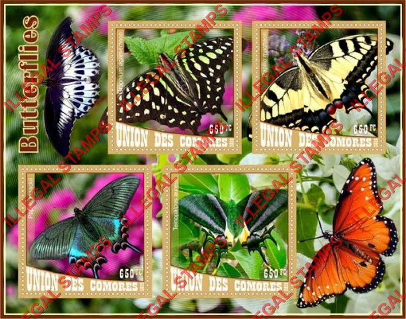 Comoro Islands 2020 Butterflies Counterfeit Illegal Stamp Souvenir Sheet of 4