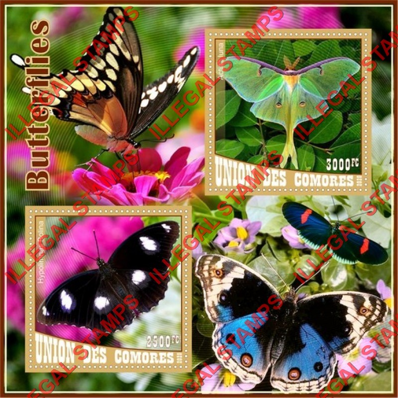 Comoro Islands 2020 Butterflies Counterfeit Illegal Stamp Souvenir Sheet of 2