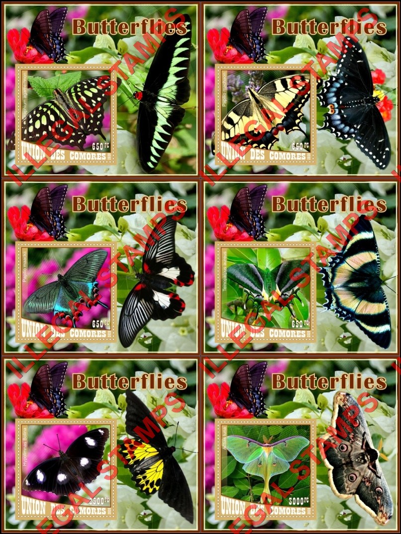 Comoro Islands 2020 Butterflies Counterfeit Illegal Stamp Souvenir Sheets of 1