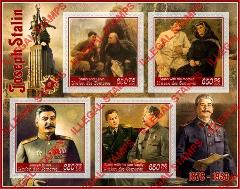 Comoro Islands 2020 Joseph Stalin (different a) Counterfeit Illegal Stamp Souvenir Sheet of 4