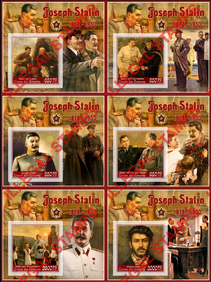 Comoro Islands 2020 Joseph Stalin (different a) Counterfeit Illegal Stamp Souvenir Sheets of 1