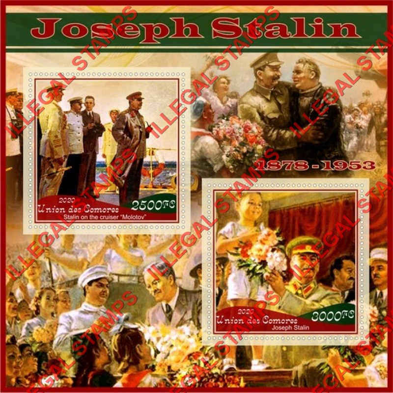 Comoro Islands 2020 Joseph Stalin Counterfeit Illegal Stamp Souvenir Sheet of 2