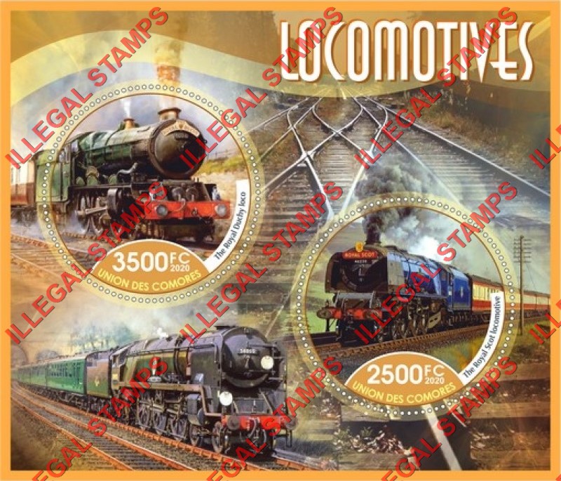 Comoro Islands 2020 Locomotives Counterfeit Illegal Stamp Souvenir Sheet of 2