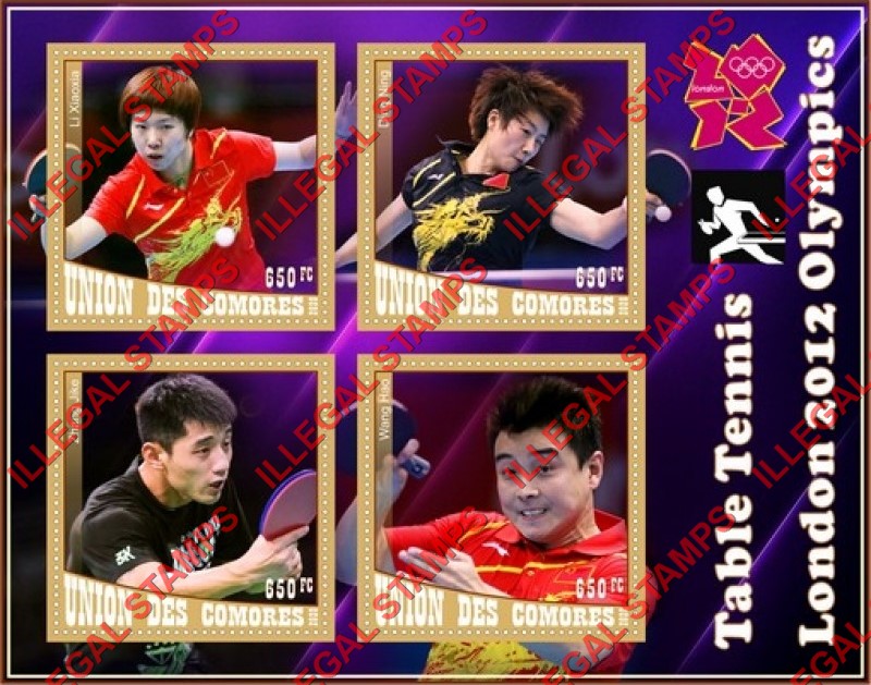 Comoro Islands 2020 Olympic Games in London in 2012 Table Tennis Players Counterfeit Illegal Stamp Souvenir Sheet of 4