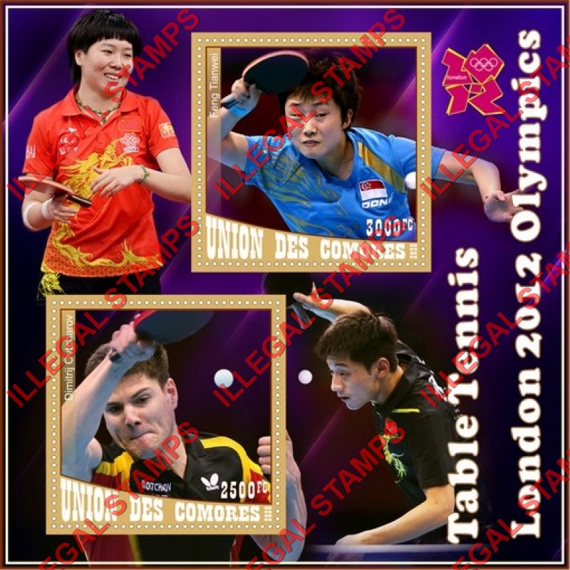 Comoro Islands 2020 Olympic Games in London in 2012 Table Tennis Players Counterfeit Illegal Stamp Souvenir Sheet of 2