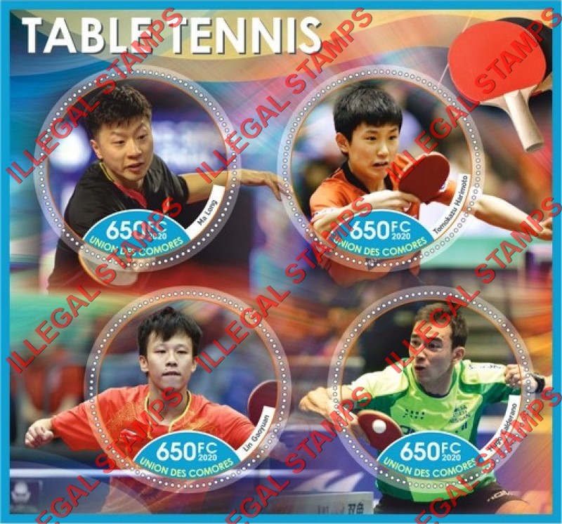 Comoro Islands 2020 Table Tennis Players Counterfeit Illegal Stamp Souvenir Sheet of 4