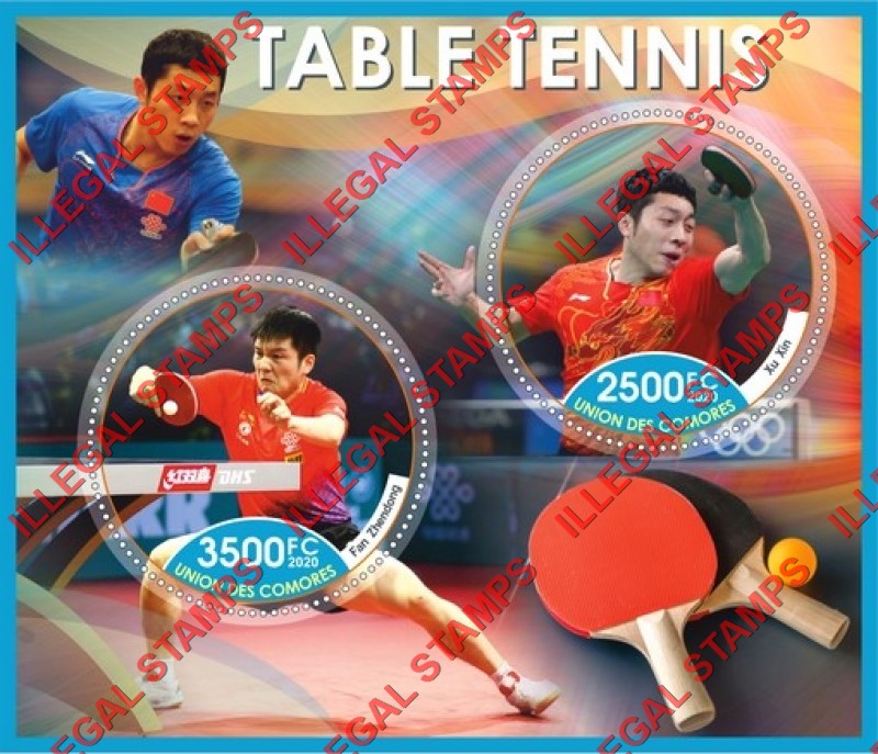 Comoro Islands 2020 Table Tennis Players Counterfeit Illegal Stamp Souvenir Sheet of 2