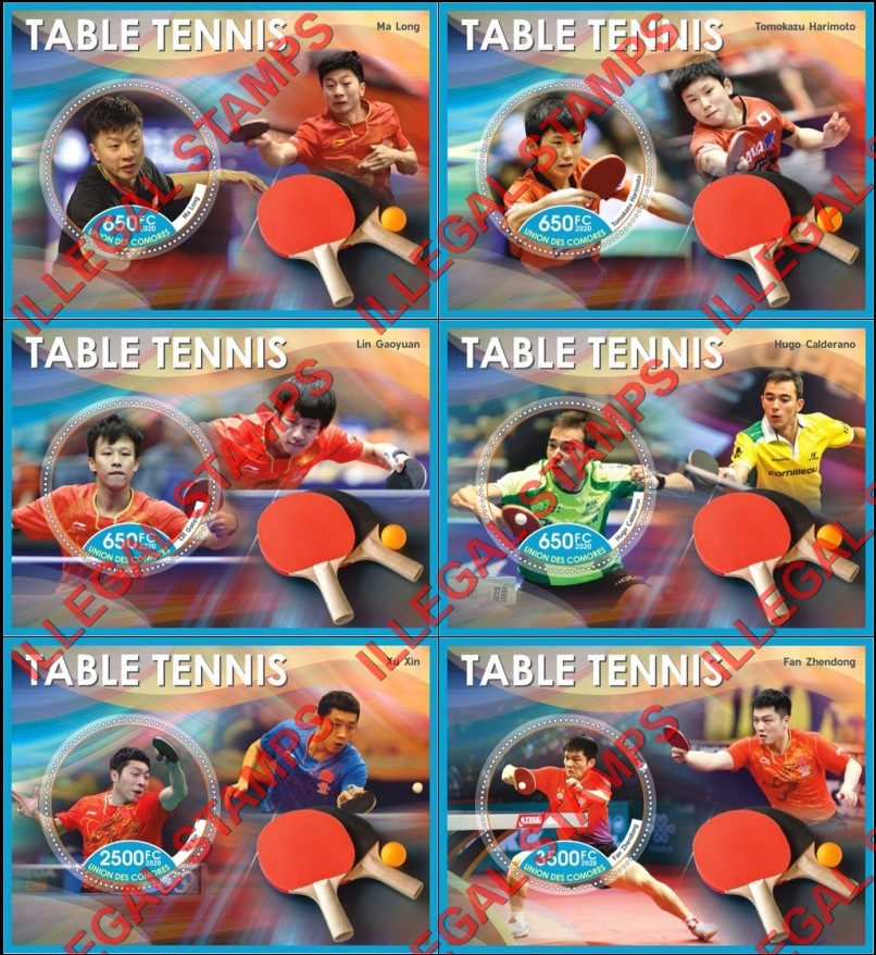 Comoro Islands 2020 Table Tennis Players Counterfeit Illegal Stamp Souvenir Sheets of 1