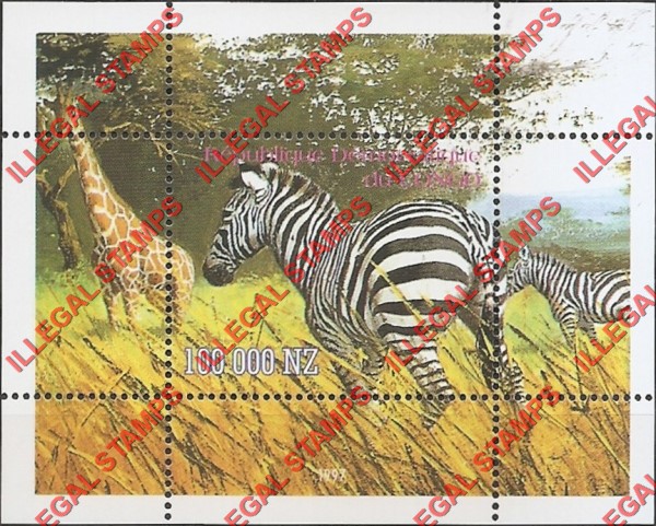Congo Democratic Republic 1997 Animals Zebra Illegal Stamp Souvenir Sheet of 1