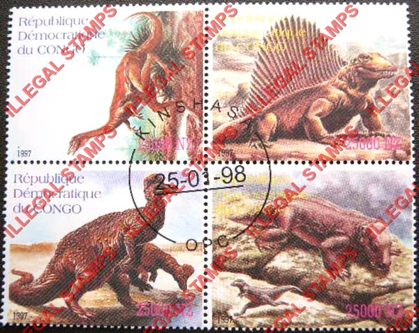 Congo Democratic Republic 1997 Dinosaurs Illegal Stamp Block of 4