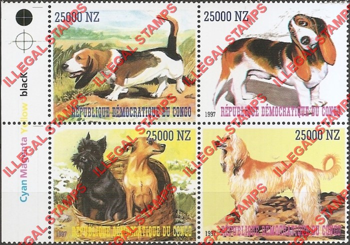 Congo Democratic Republic 1997 Dogs Illegal Stamp Block of 4
