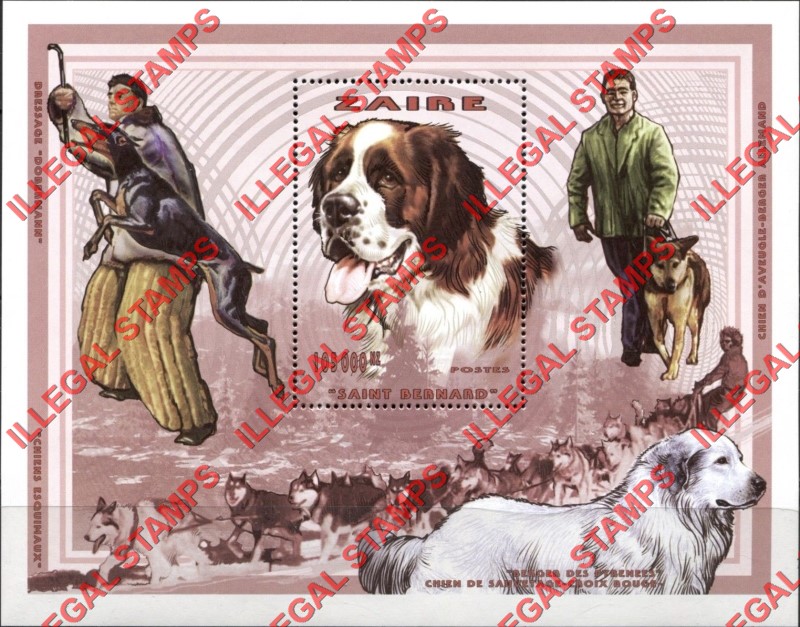 Congo Democratic Republic 1997 Zaire Dogs Illegal Stamp Souvenir Sheet of 1