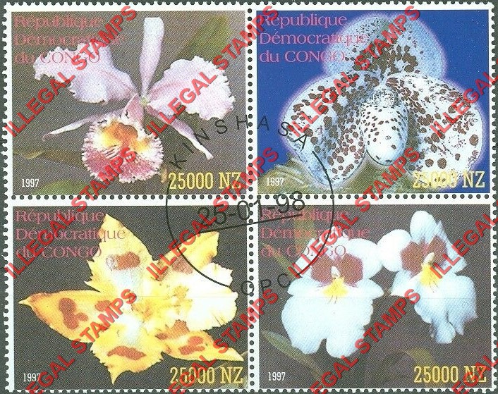Congo Democratic Republic 1997 Flowers Orchids Illegal Stamp Block of 4