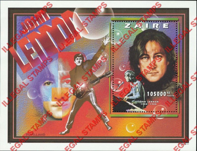 Congo Democratic Republic 1997 Zaire John Lennon Illegal Stamp Souvenir Sheet of 1