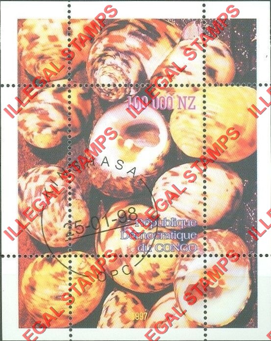 Congo Democratic Republic 1997 Shells Illegal Stamp Souvenir Sheet of 1