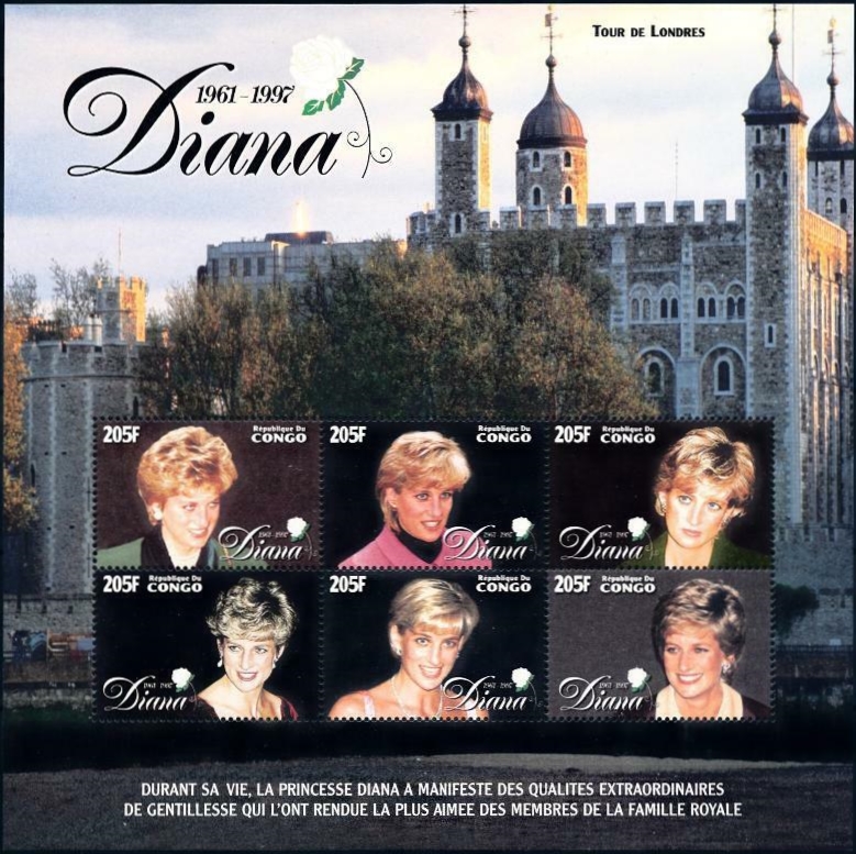 Congo Democratic Republic 1998 Princess Diana Sheet of 6 Scott Number 1139
