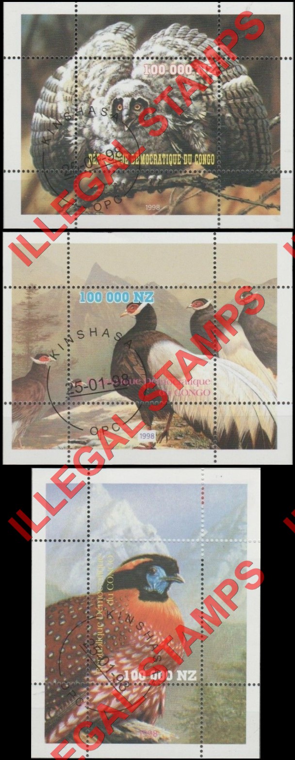 Congo Democratic Republic 1998 Birds Illegal Stamp Souvenir Sheets of 1