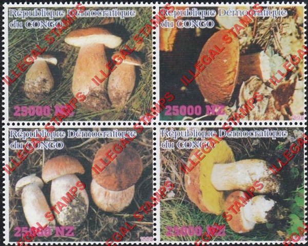Congo Democratic Republic 1998 Mushrooms Illegal Stamp Block of 4