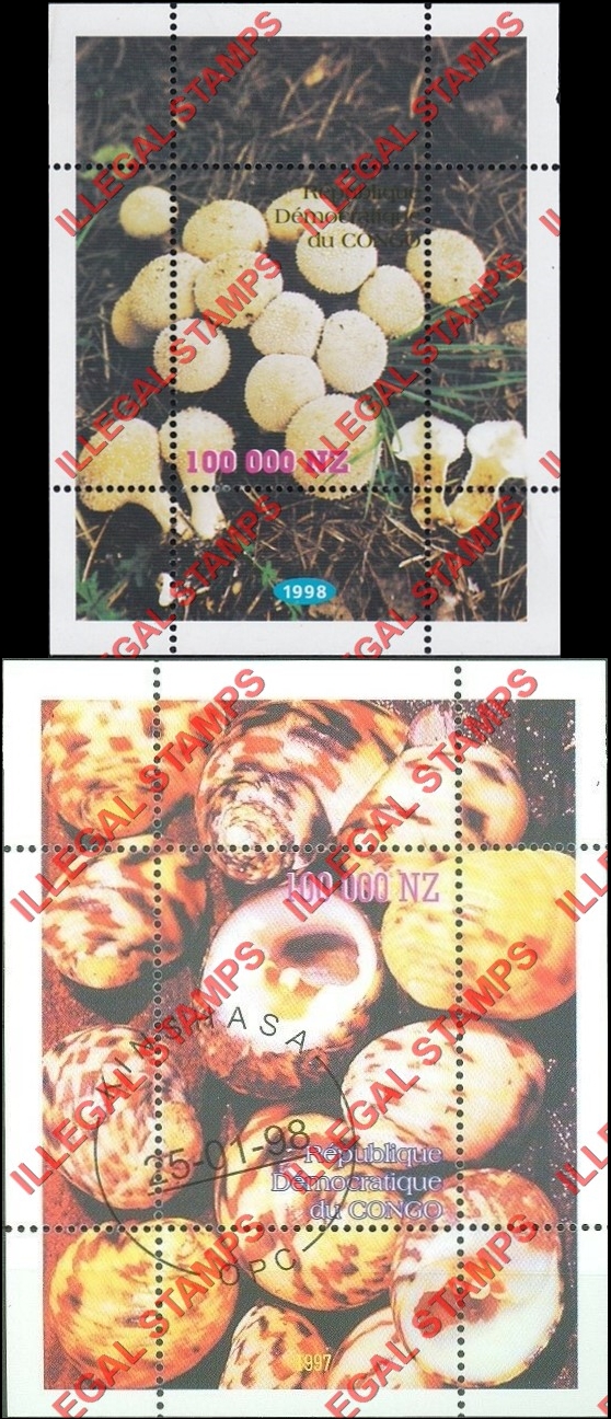 Congo Democratic Republic 1998 Mushrooms Illegal Stamp Souvenir Sheet of 1