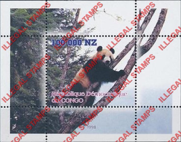 Congo Democratic Republic 1998 Pandas Illegal Stamp Souvenir Sheet of 1