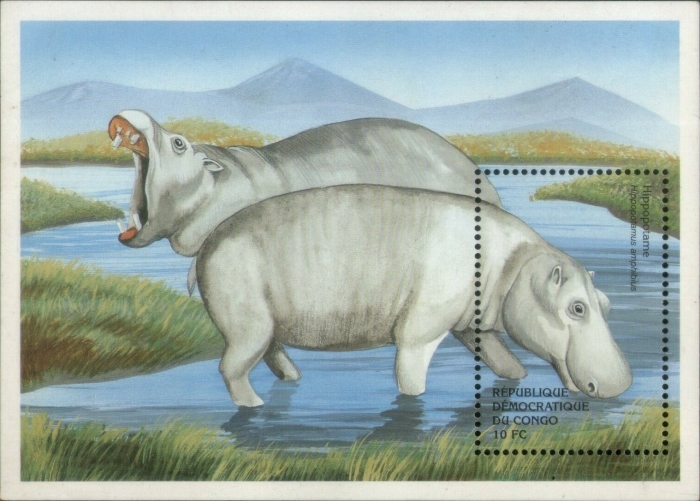 Congo Democratic Republic 2000 Animals of Africa Hippopotamus Souvenir Sheet of 1 Scott Number 1515