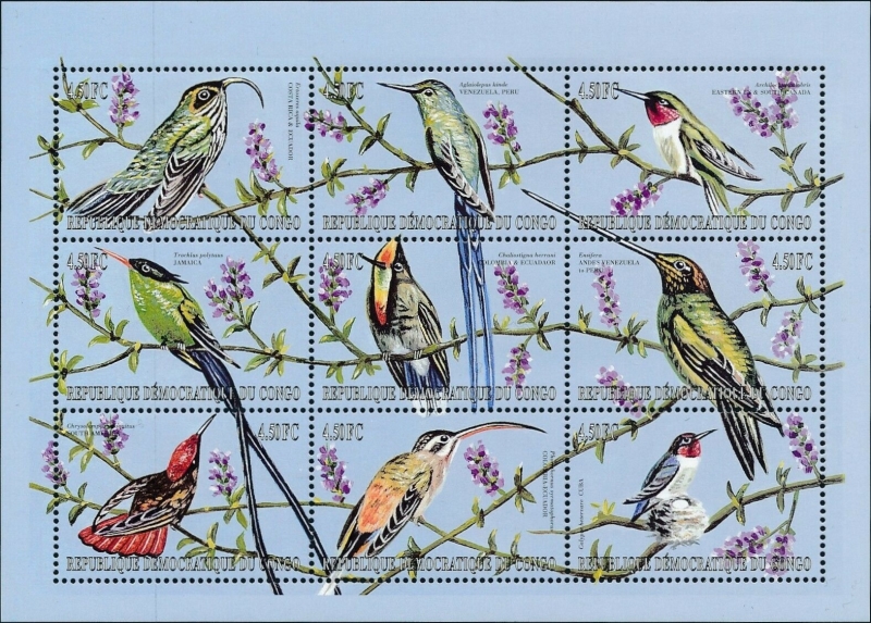Congo Democratic Republic 2000 Birds Hummingbirds Sheet of 9 Scott Number 1536