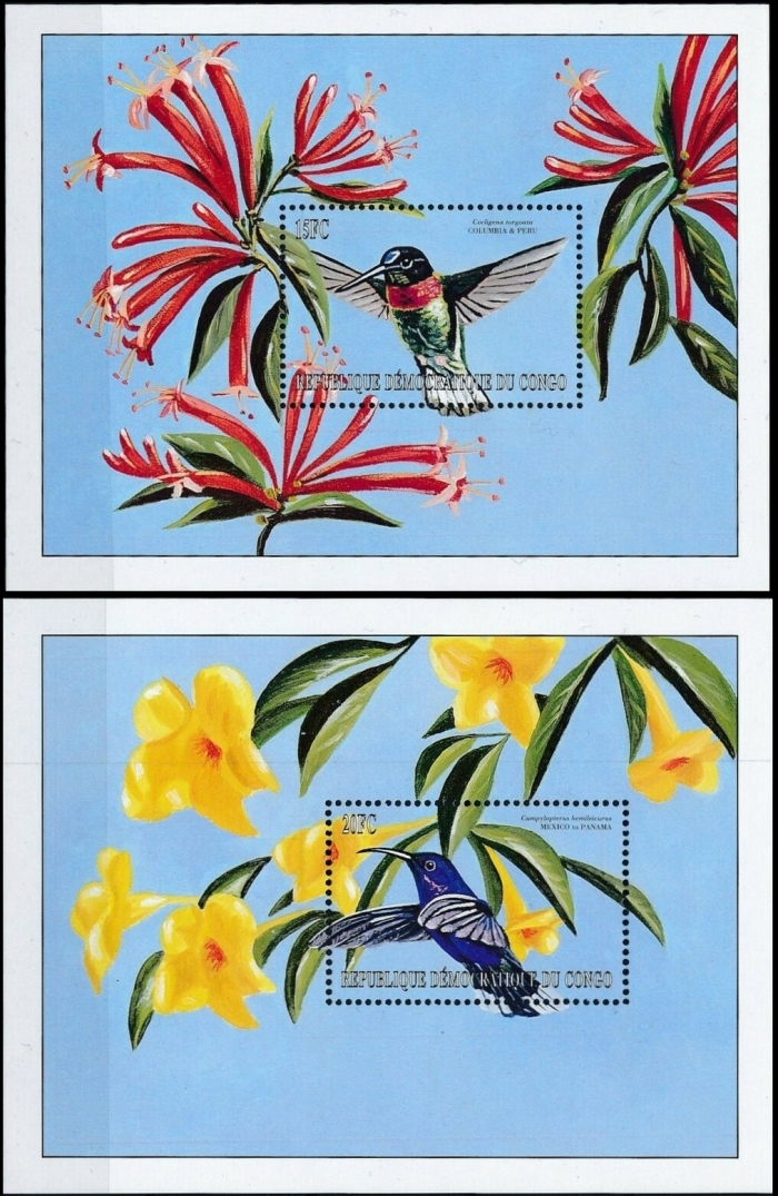 Congo Democratic Republic 2000 Birds Hummingbirds Souvenir Sheets of 1 Scott Number 1543-1544