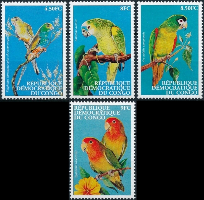 Congo Democratic Republic 2000 Birds Parrots Scott Number 1528-1531