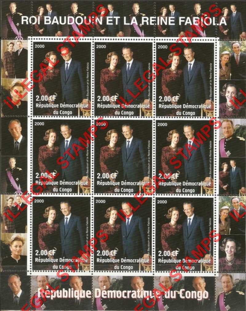 Congo Democratic Republic 2000 Belgium Royal Family Illegal Stamp Sheets of 9 (Part 2)